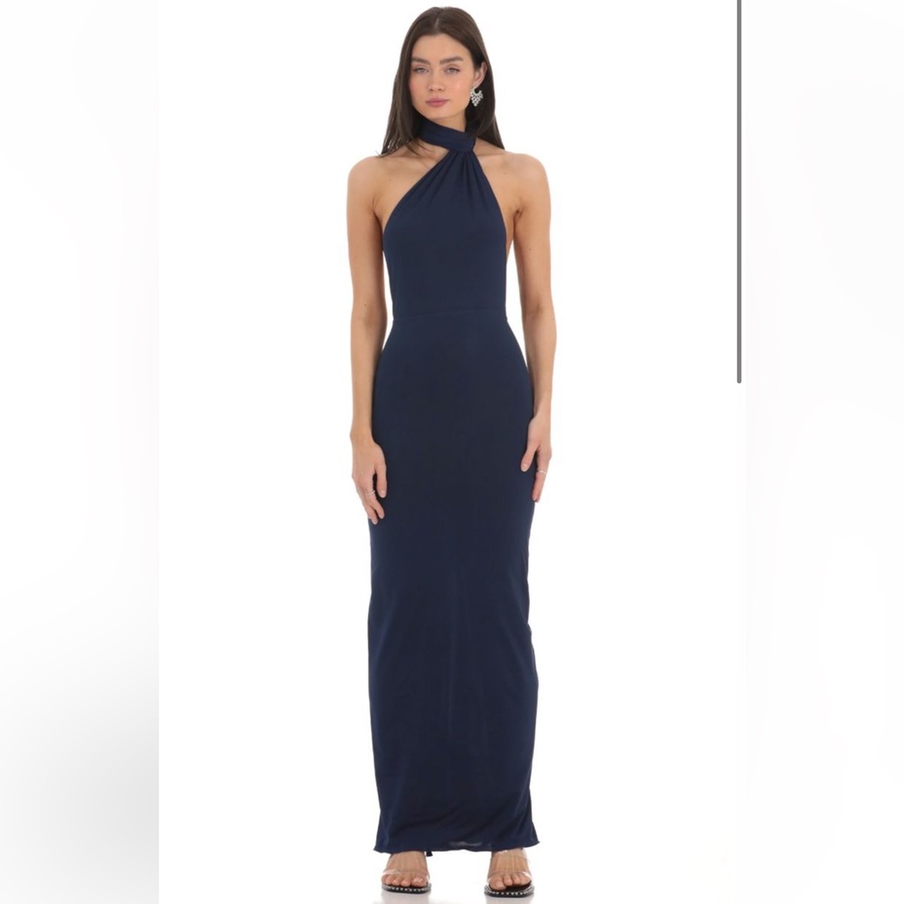 Lucy in the Sky Halter Tie Navy Dress